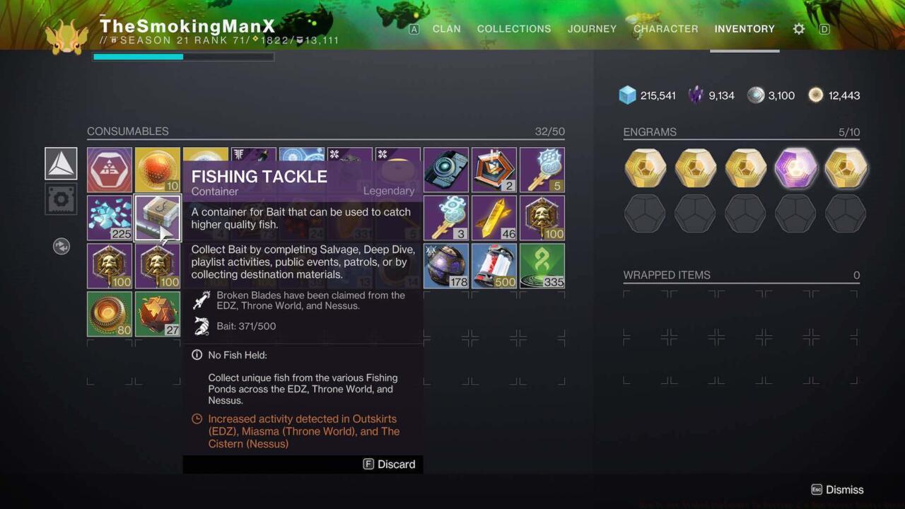 Hover over your Fishing Tackle to confirm you have all three Broken Blades.