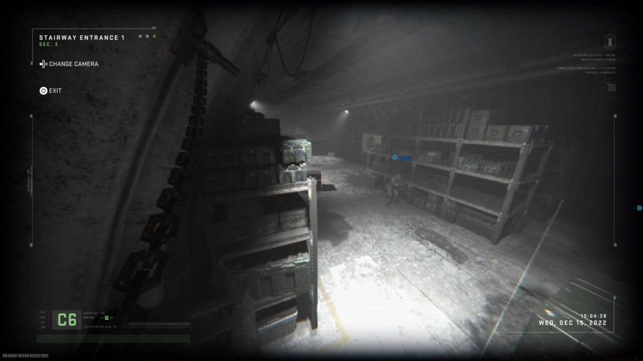 View from teammate's camera feed as they guide Farah through the building