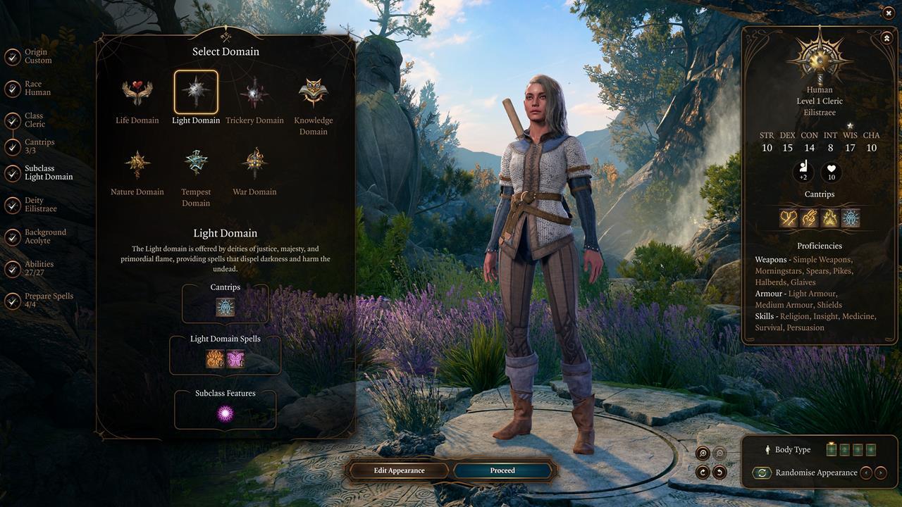 Players can choose a Cleric subclass or domain once they start making the character.