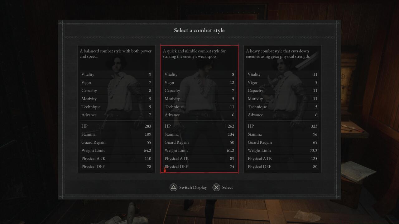 Each of the three classes has its own initial stat spread and weapon type to consider.