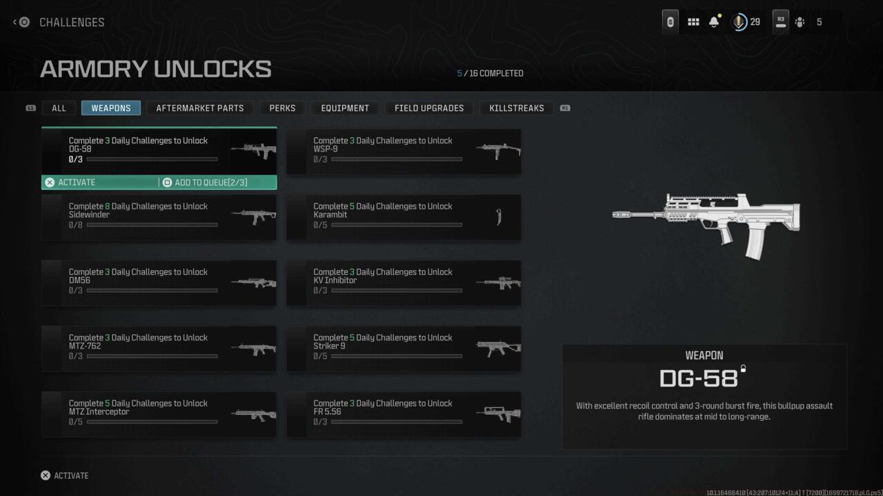 Armory Unlocks weapon list