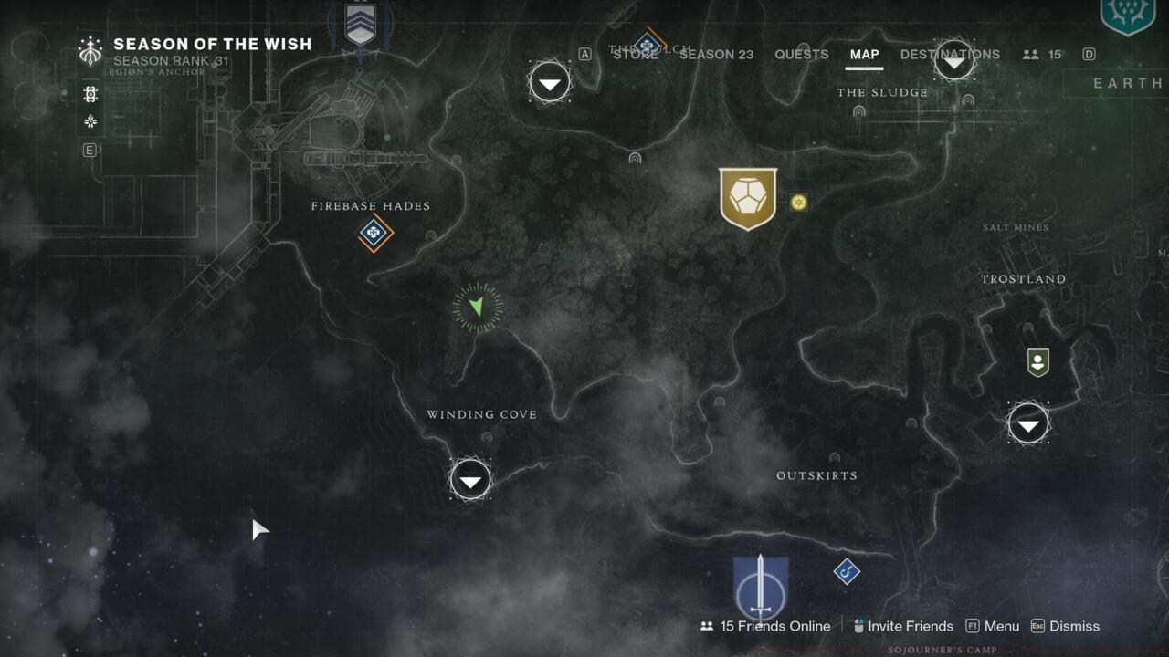 Find Xur in the cliffs at the north end of Winding Cove.