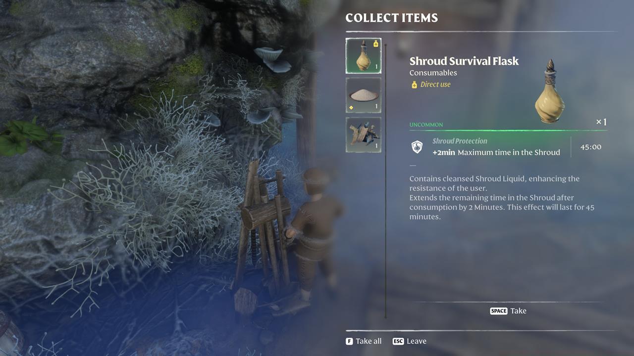 The Shroud Survival Flask gives an extra two minutes, and the duration of the effect is more than generous.