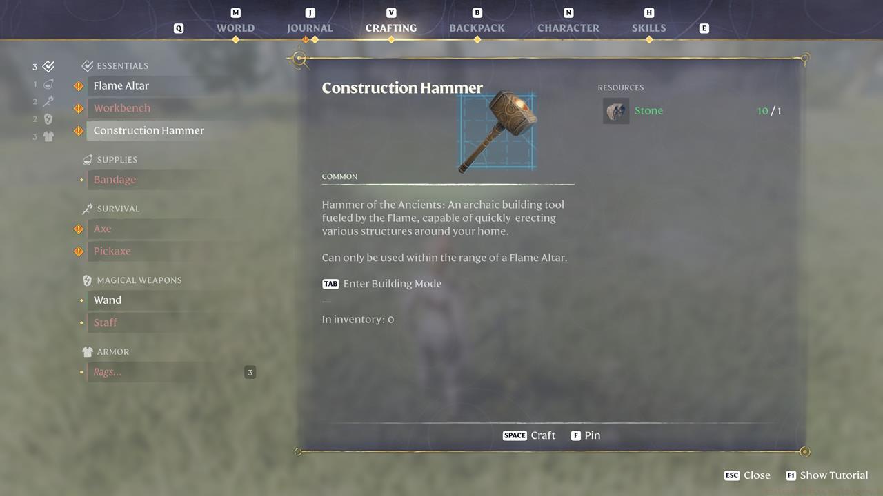 The Construction Hammer is one of the most important tools in the game.