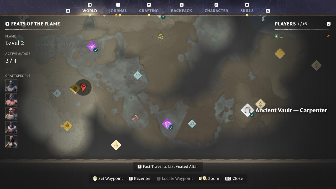 The map shows the location of the Ancient Vault - Carpenter.