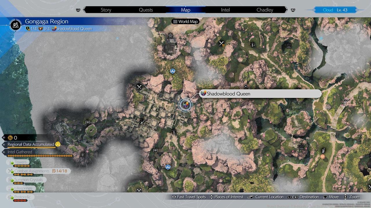 A map showing the location of the Shadowblood Queen.