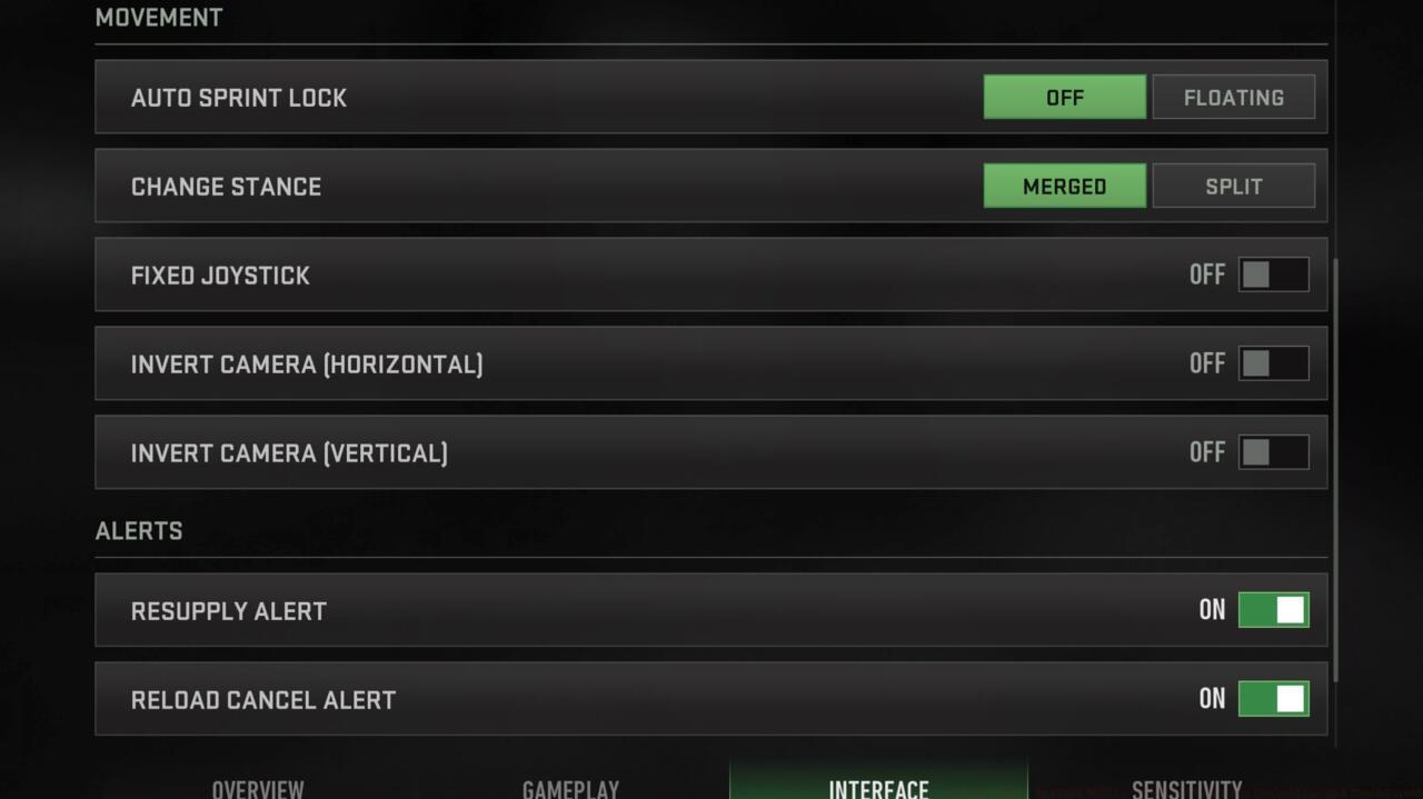 Interface movement controls