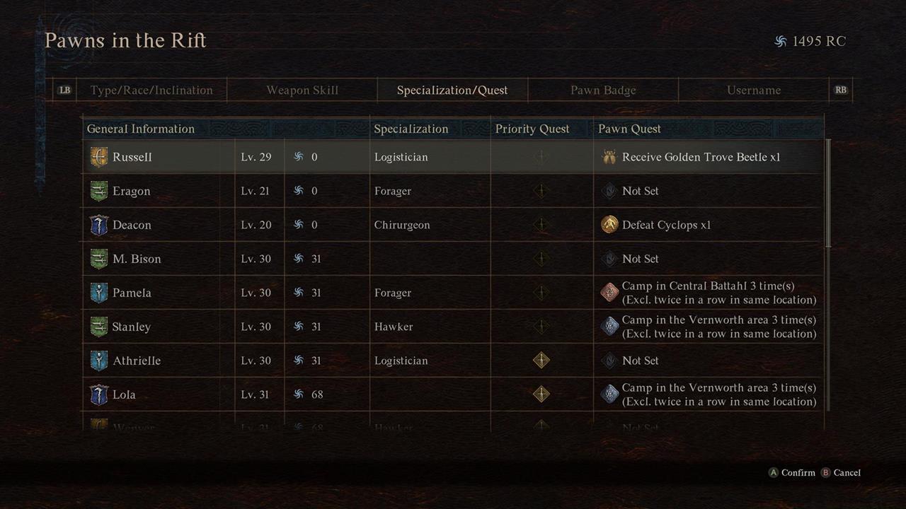 Other search options: Pawns in the Rift, Pawn ID, Pawns You've Met, and more
