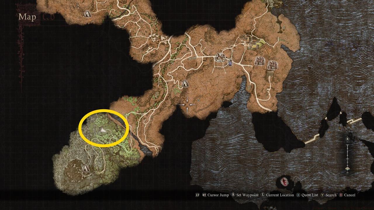 A map showing the location of Medusa's lair.