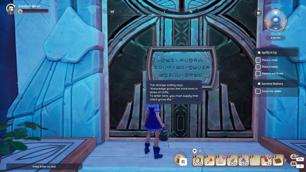 The Palia riddle during the Ancient Battery quest