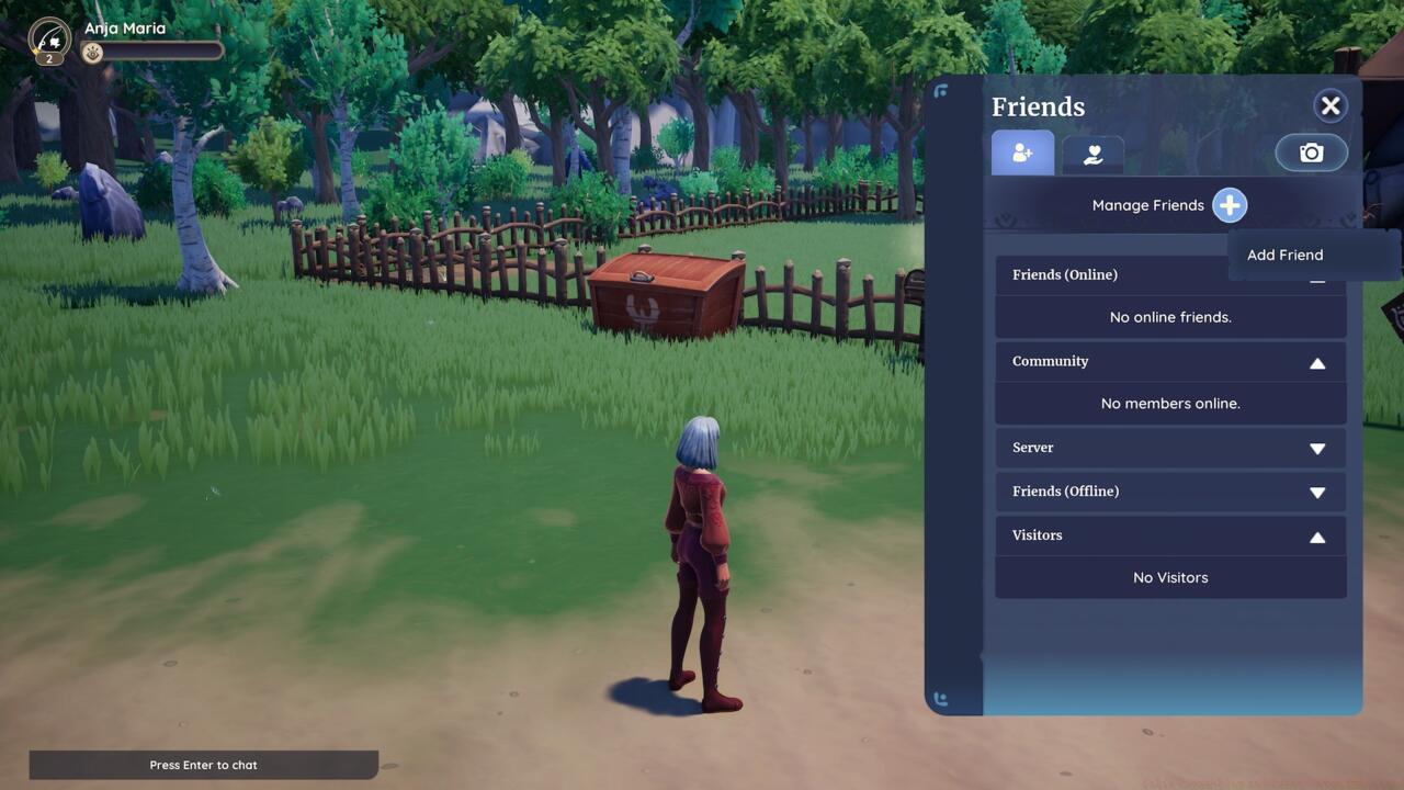 The Palia in-game friends tab