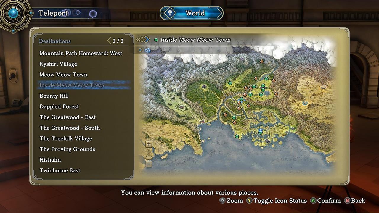 Access the map interface to choose fast travel destinations.