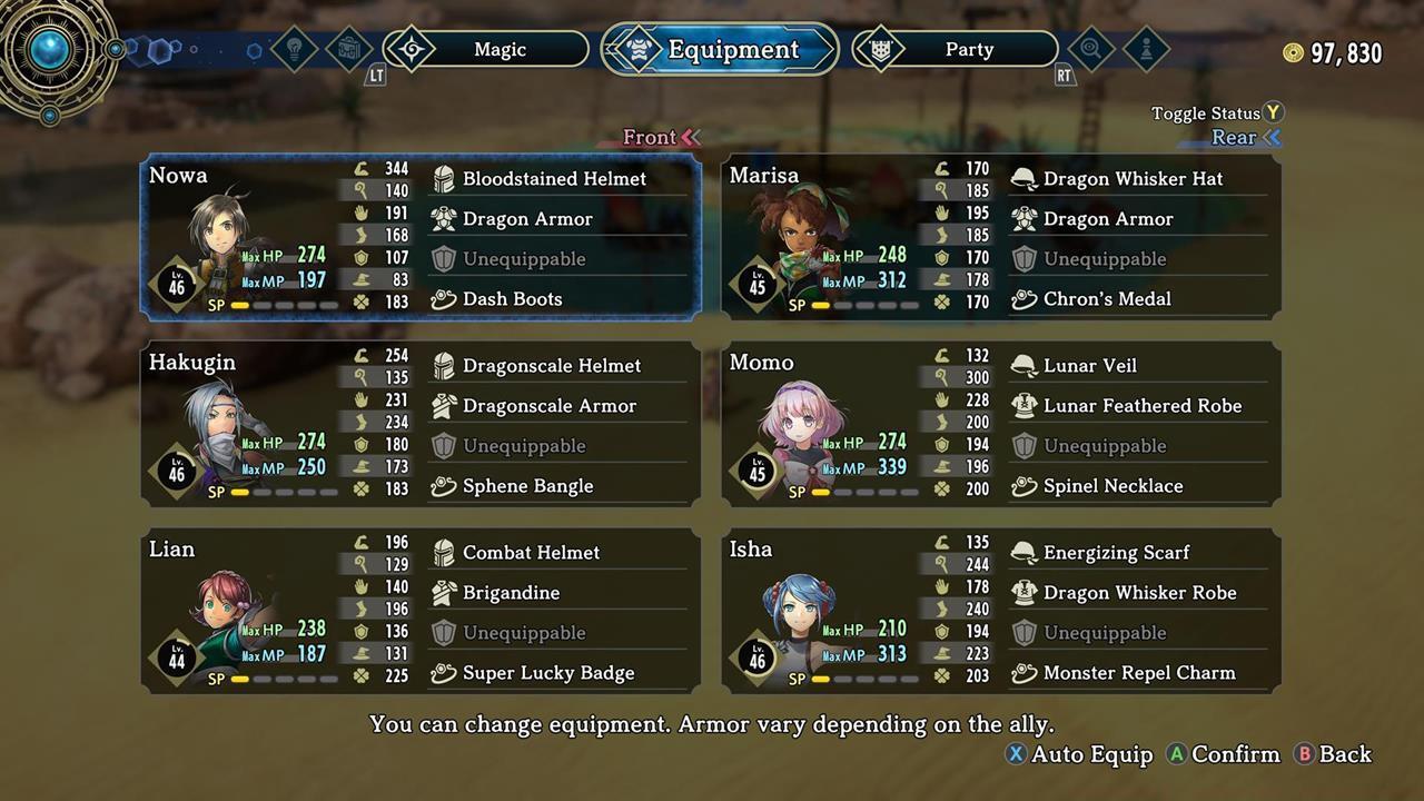 The individual stats of our party members by the time we defeated Reyna.