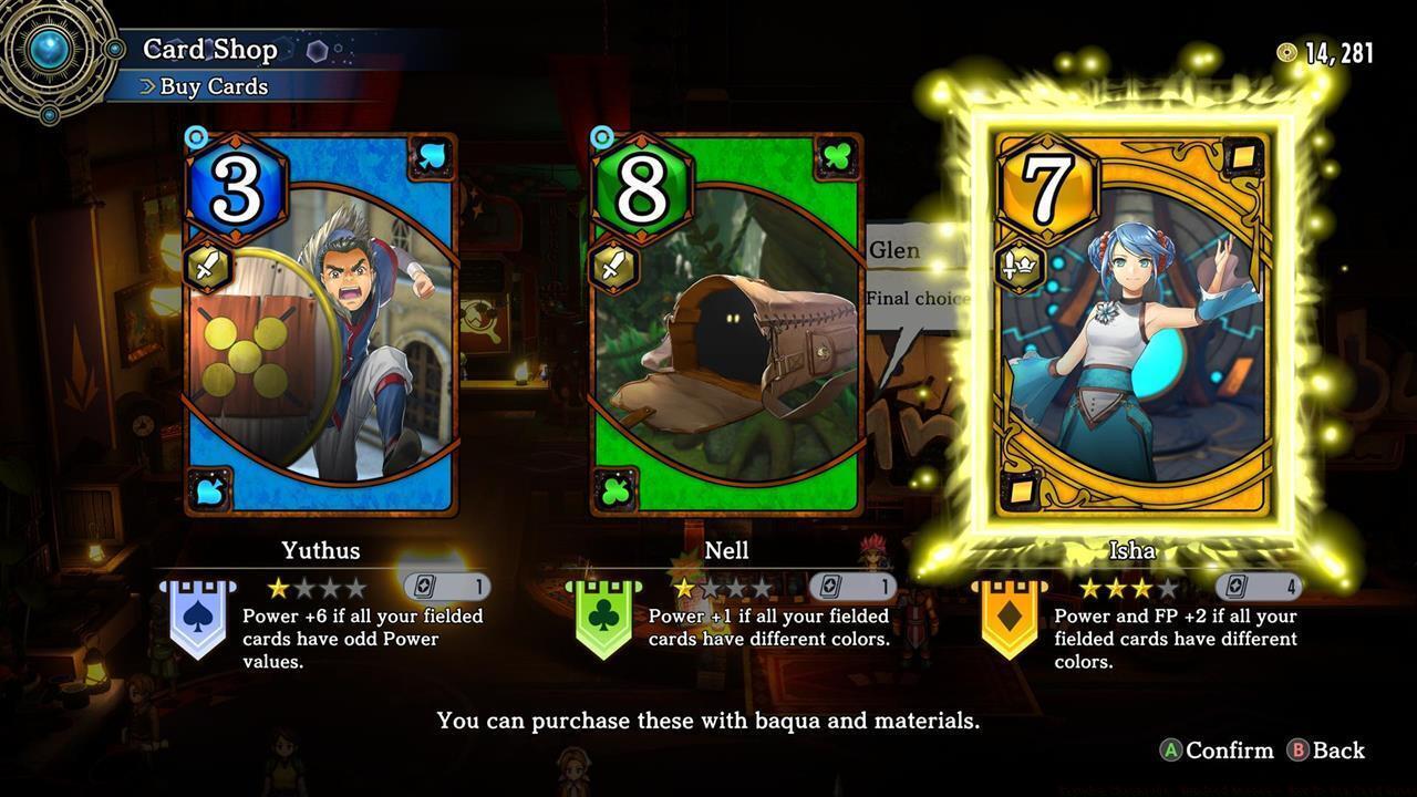 Buying character cards