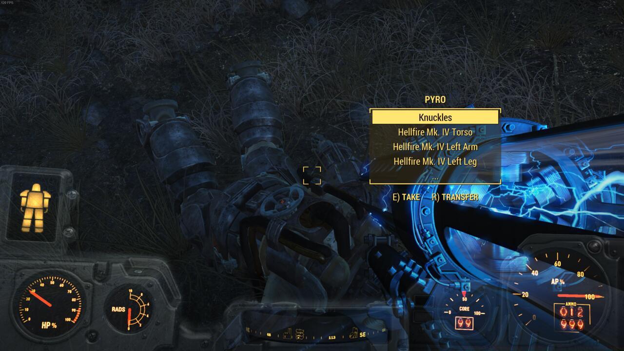 Looting Pyro's body for the Hellfire Power Armor