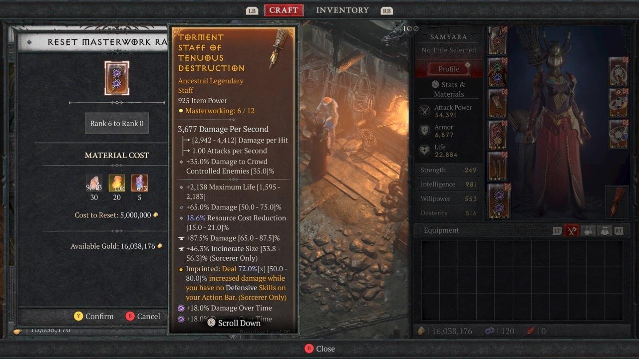 You can reset items if you are unhappy with your masterwork rolls, but you won't get any of your materials back.