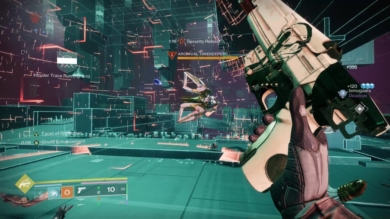 Watch for a message that notifies you an Archival Timekeeper has spawned, then find its white dome and kill it.