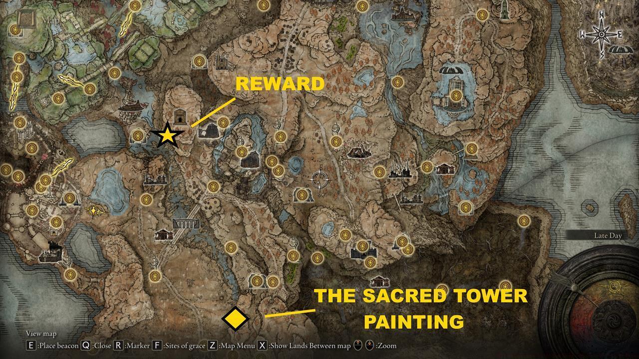 Map: The Sacred Tower painting and reward