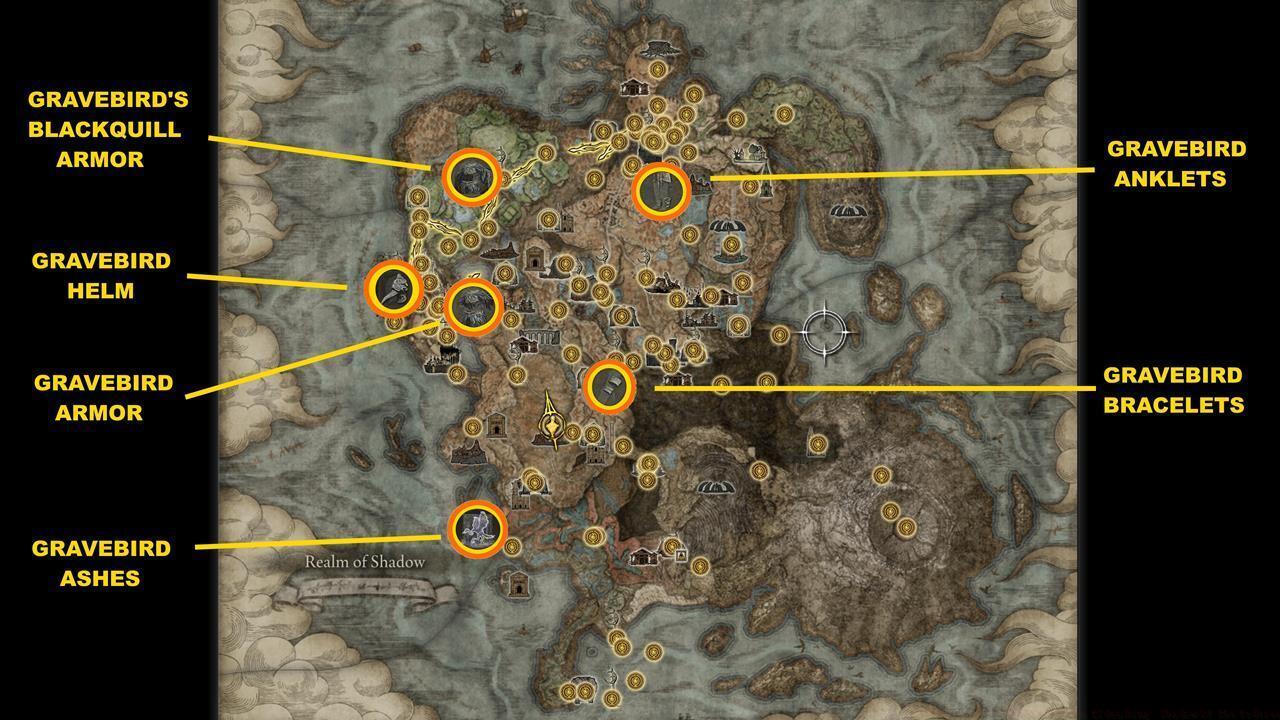 Map: The locations of the Gravebird set