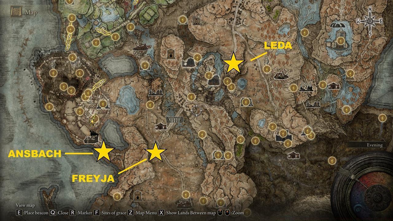 Map: The locations of Freyja, Ansbach, and Leda