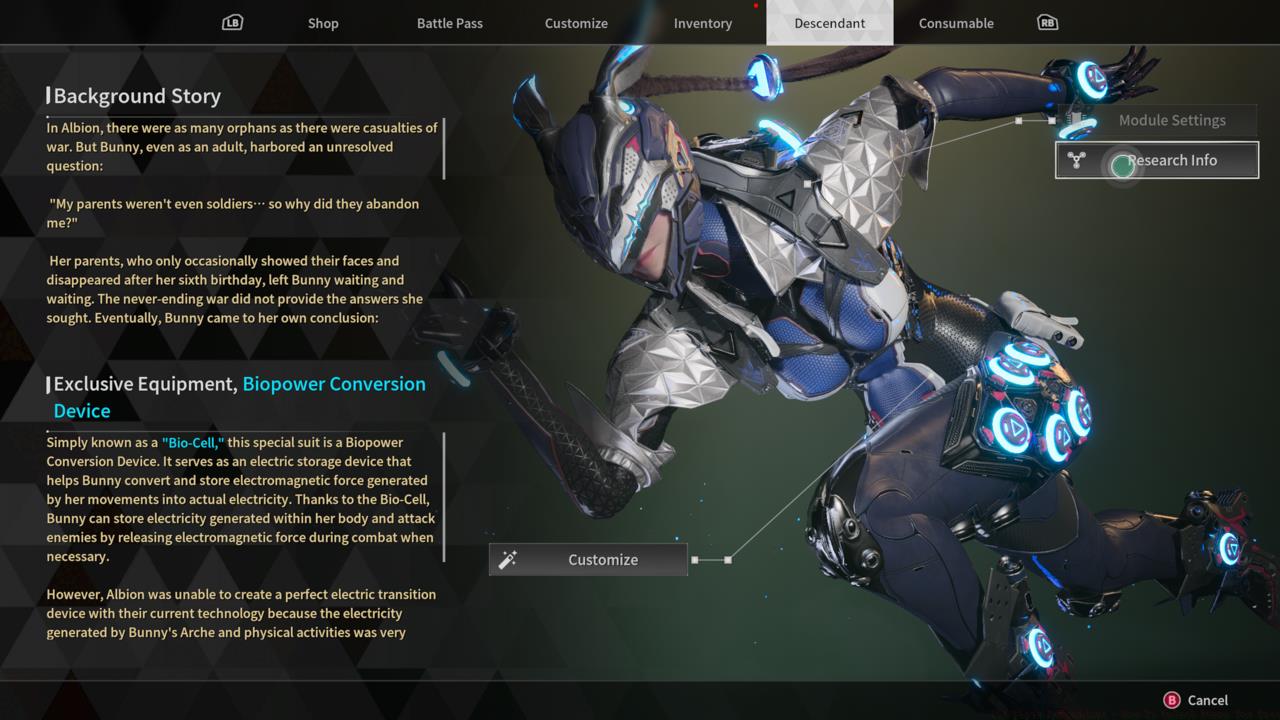 Optional: find Bunny in the Descendant menu