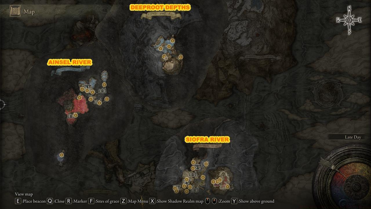 Underground regions: Nokron, Mohgwyn Palace, Deeproot Depths, Nokstella, and Lake of Rot