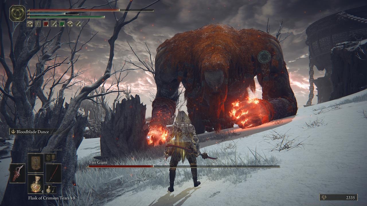 For melee fighters, it's better to stay behind the Fire Giant so you can keep hitting its leg during the second phase. Conversely, those who like using bows or spells can target its hands from the front instead.