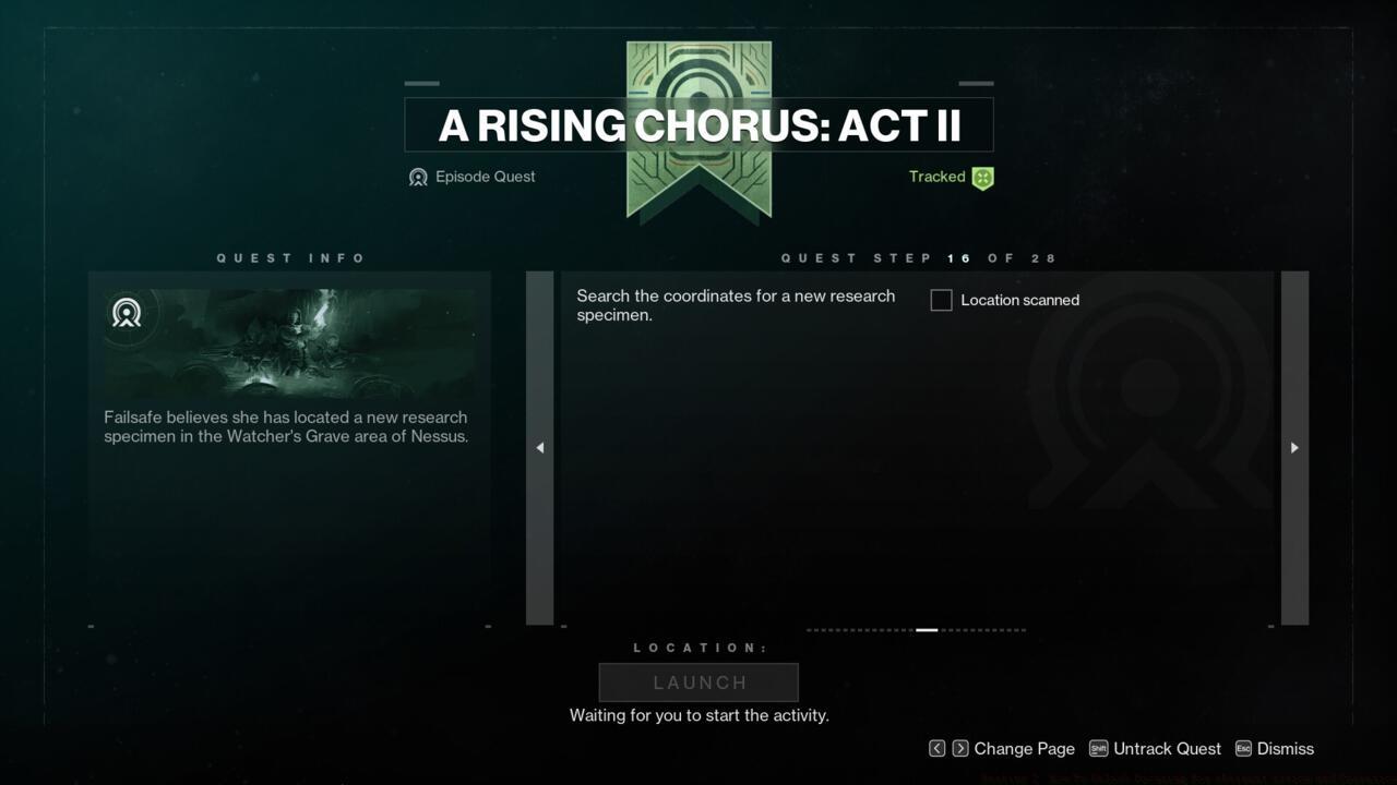 Advance the quest A Rising Chorus: Act II until Failsafe sends you to Nessus to find a new research specimen.