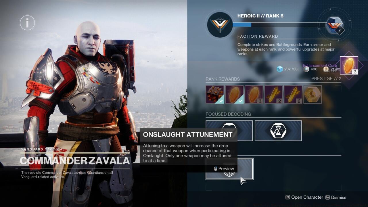 Onslaught Attunement is now found on Zavala's vendor menu.