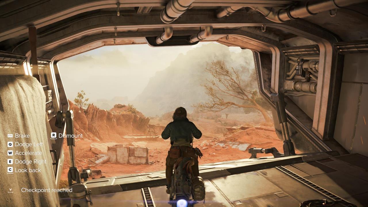 You get to drive the speeder once you arrive on the planet of Toshara.