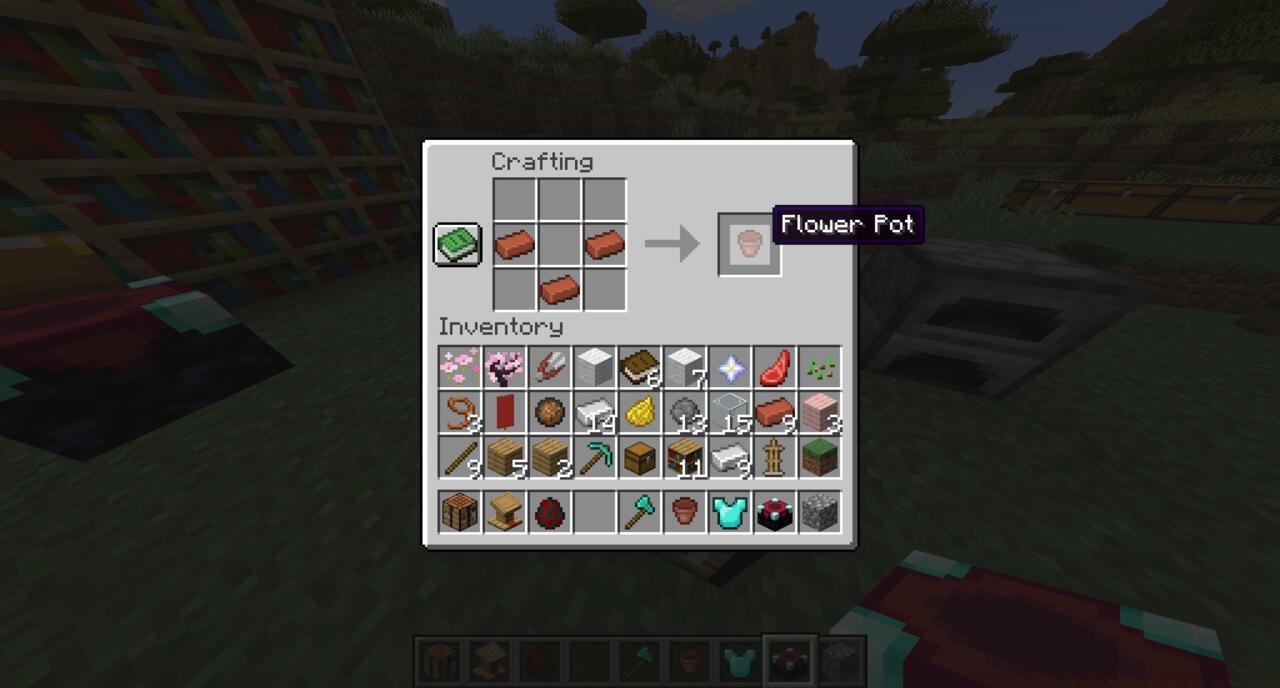 The crafting recipe for the Flower Pot in Minecraft