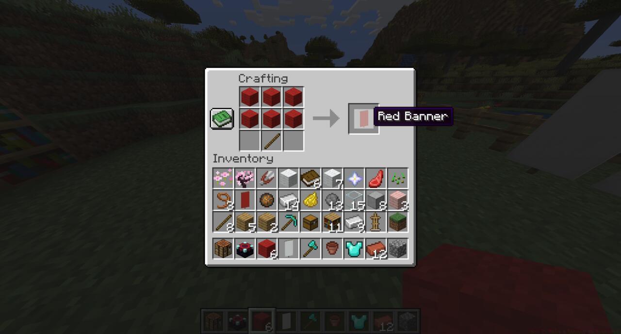 The crafting recipe for a banner in Minecraft