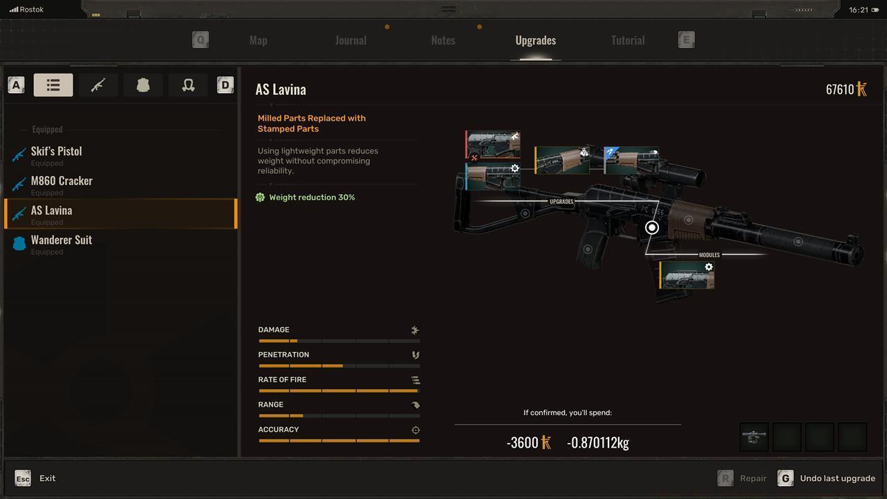 Upgrades to lower the weight of gear pieces