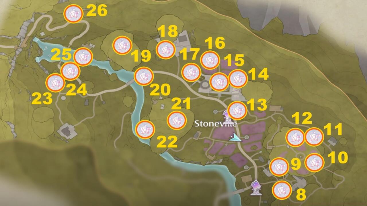 Stoneville Whimstars map: Northern areas