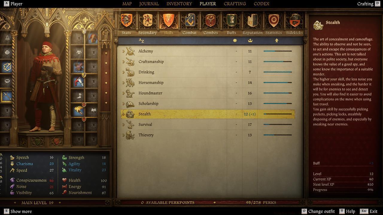 Which perks affect Stealth and Thievery