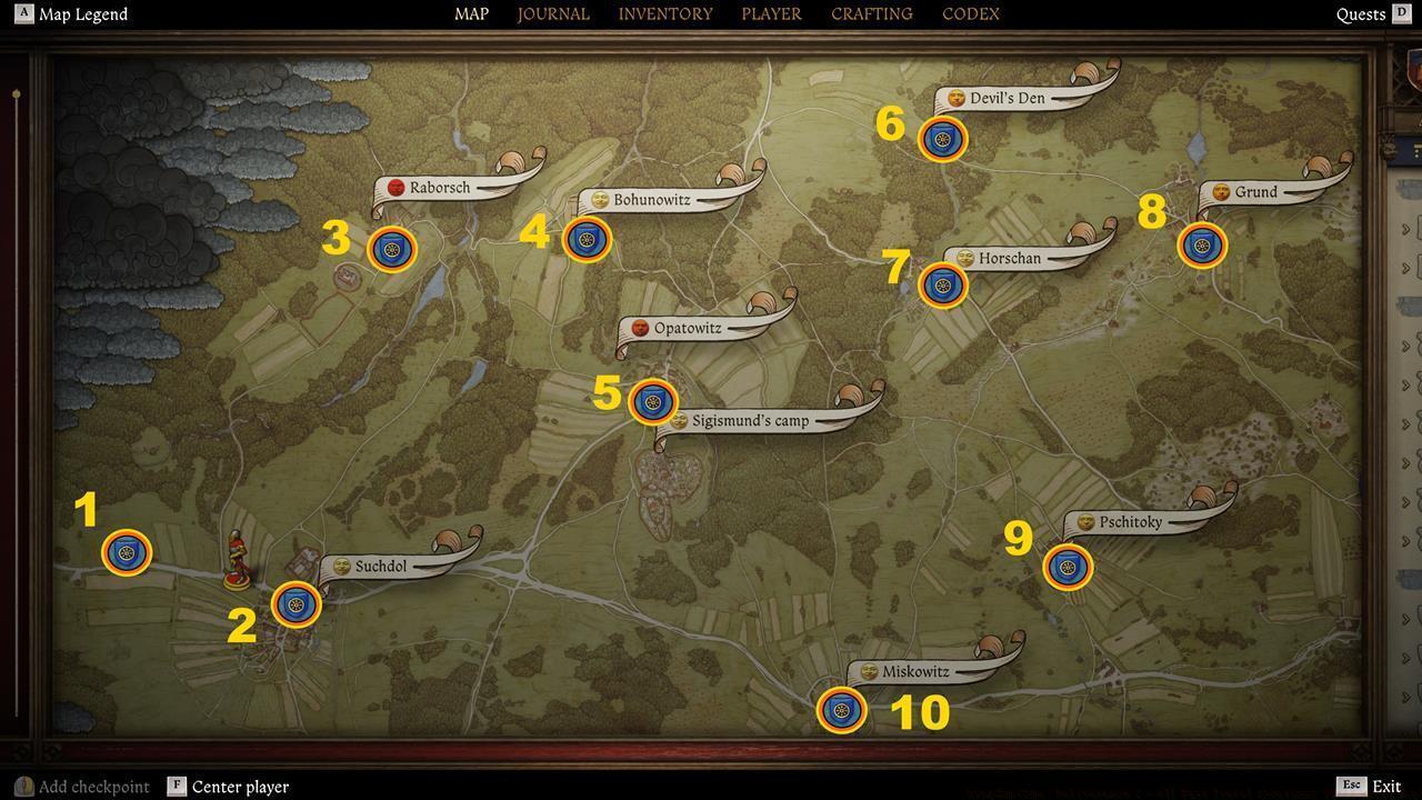 Kuttenberg region: West - Fast travel locations