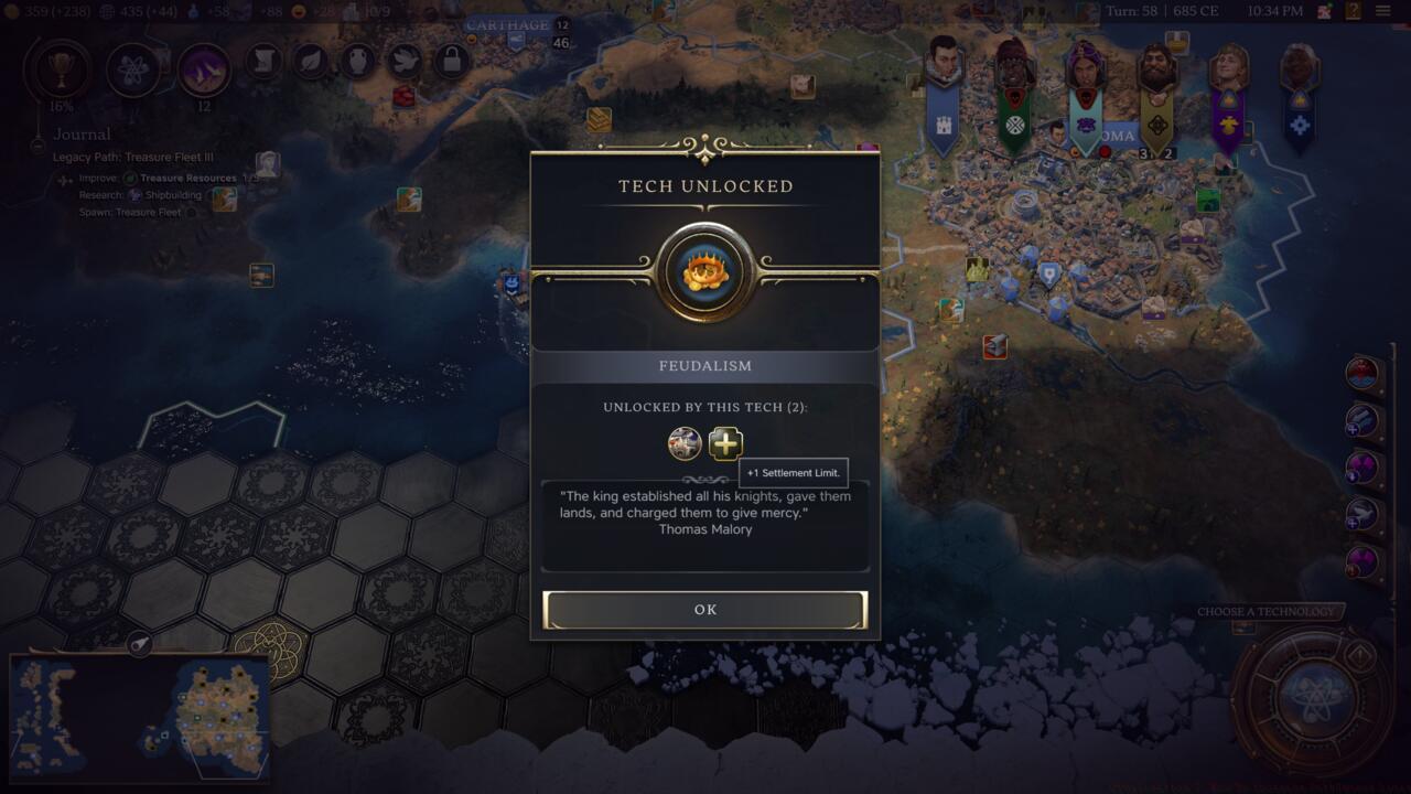 The Feudalism Technology unlocks a +1 to settlement limit