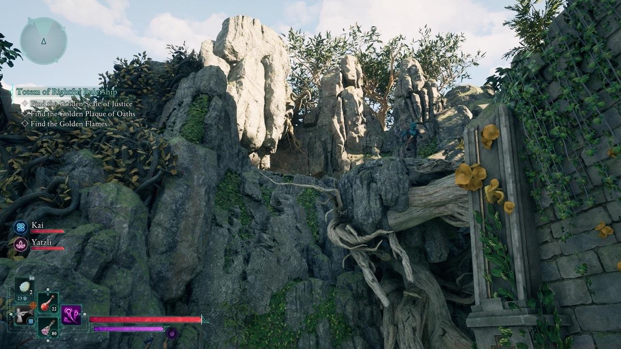 The totem piece is up on the ledge shown in this image.