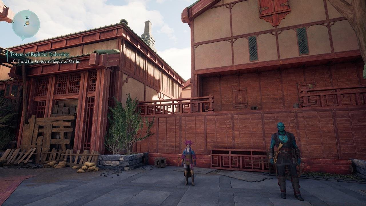 Jump up the ledge shown here, near the Apothecary's Shop.