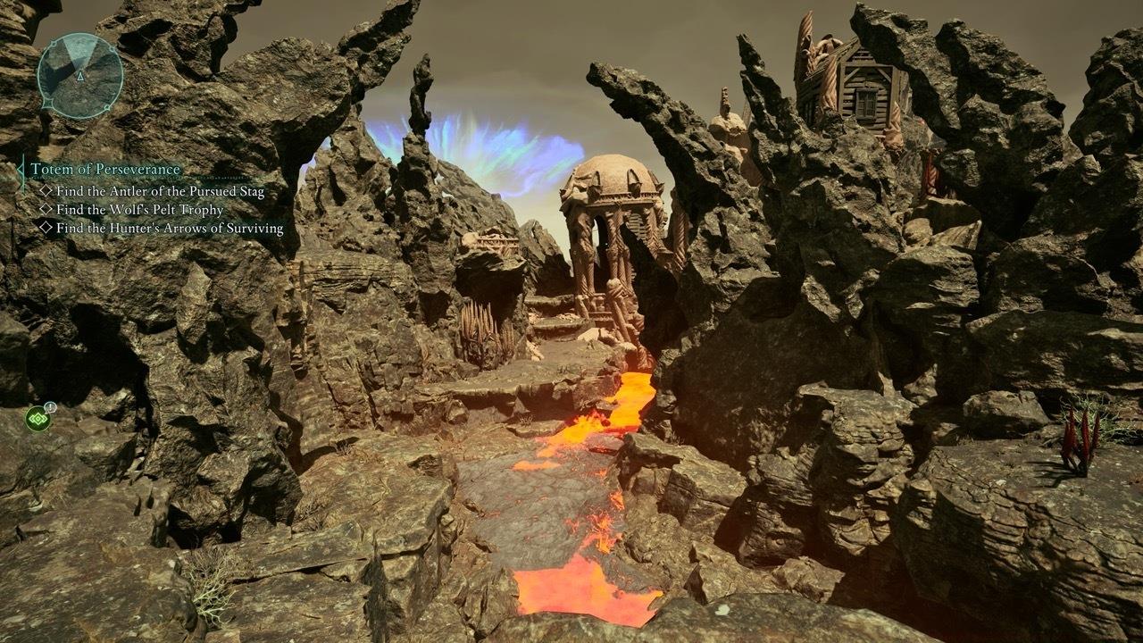 When looking at the cache, turn left and follow the path towards the ruins in the back of this image.