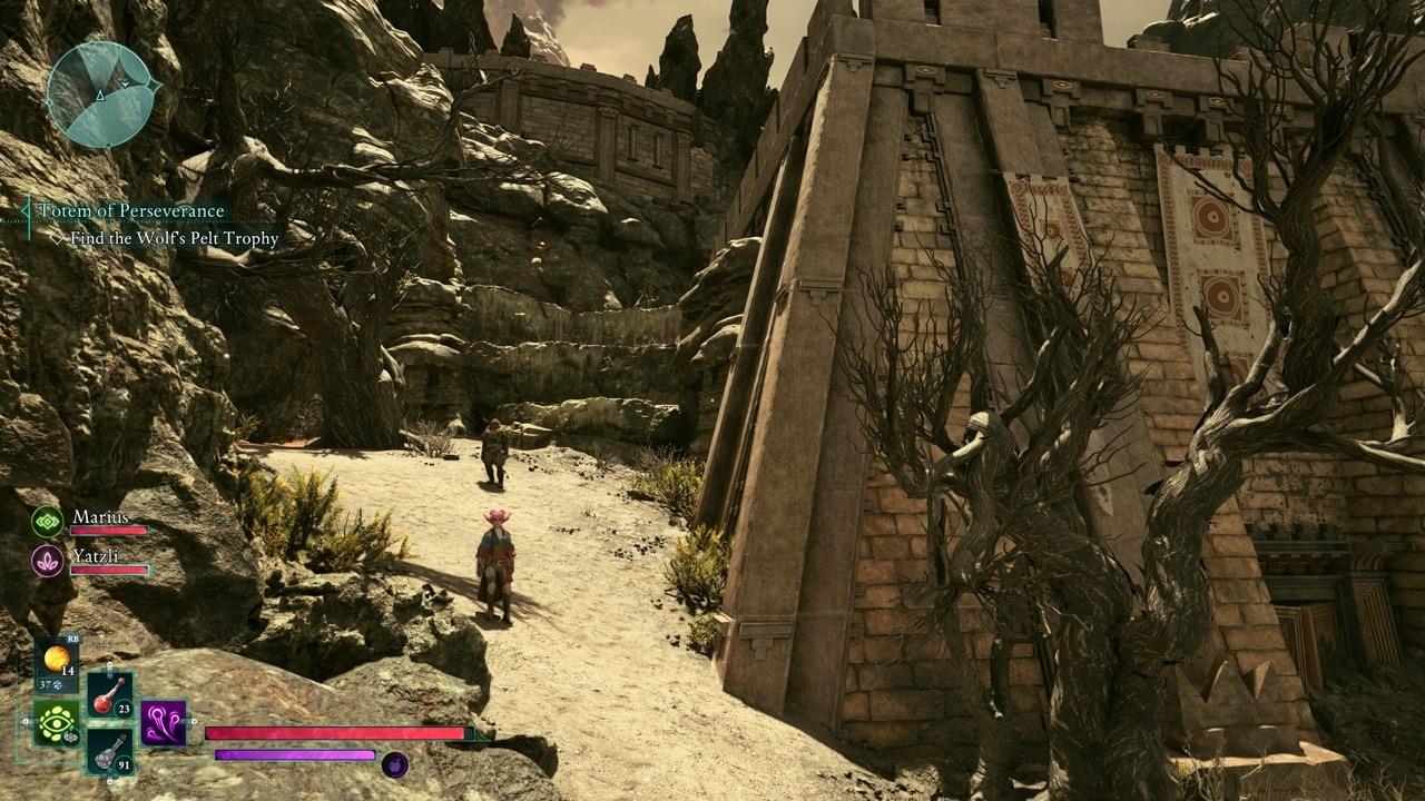 Head up the stone path shown here to reach the roof.