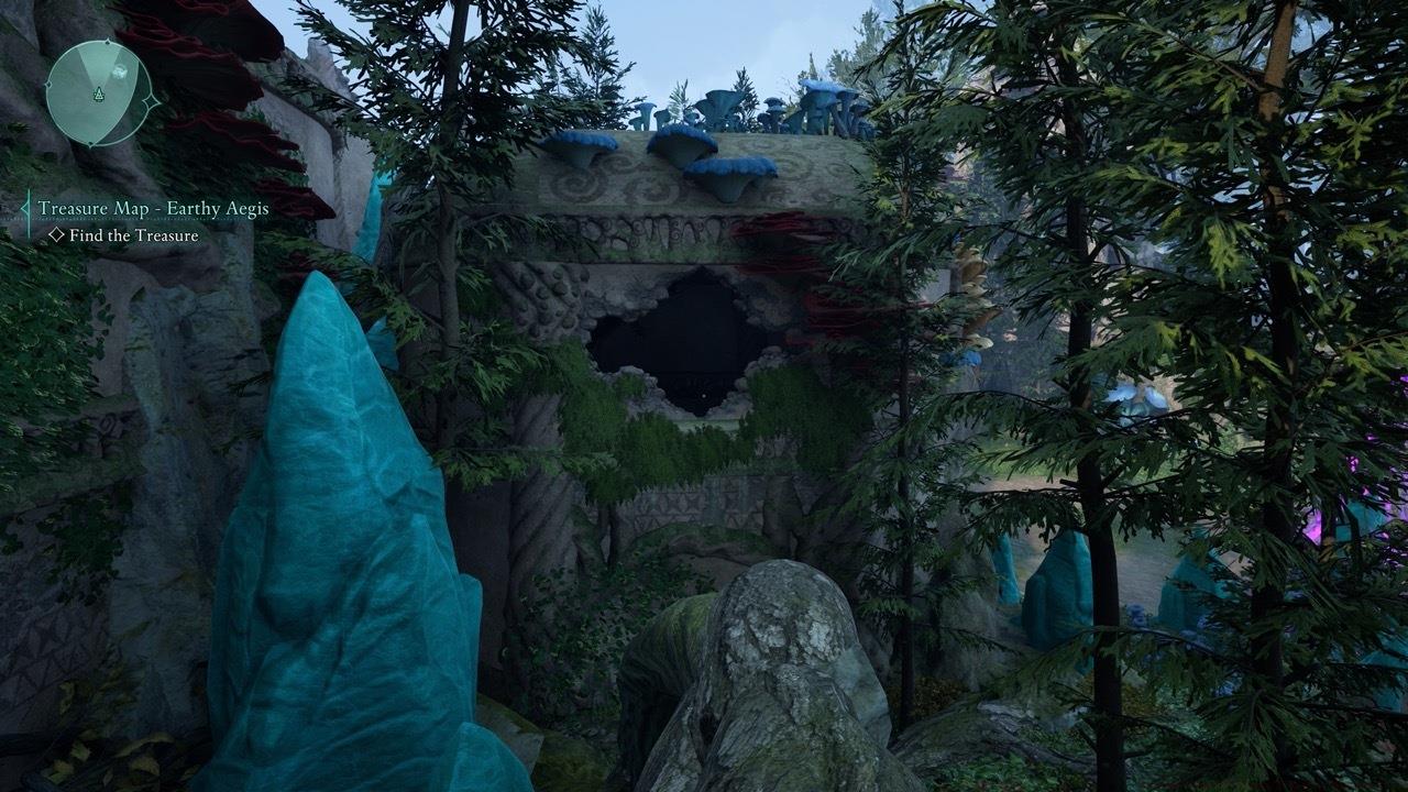 The treasure map can be found in the ruins shown here by jumping into the broken hole.