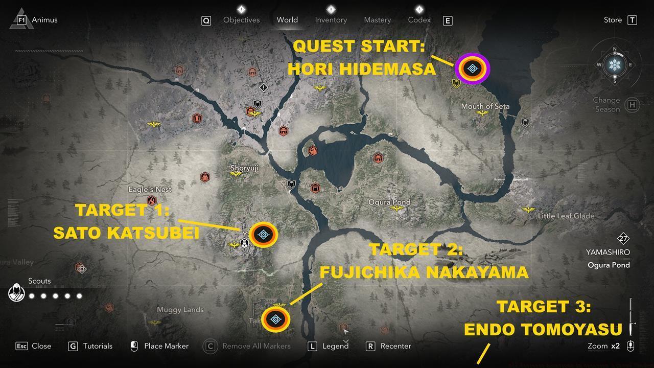 Map of locations: Hori Hidemasa and the first three Betrayers