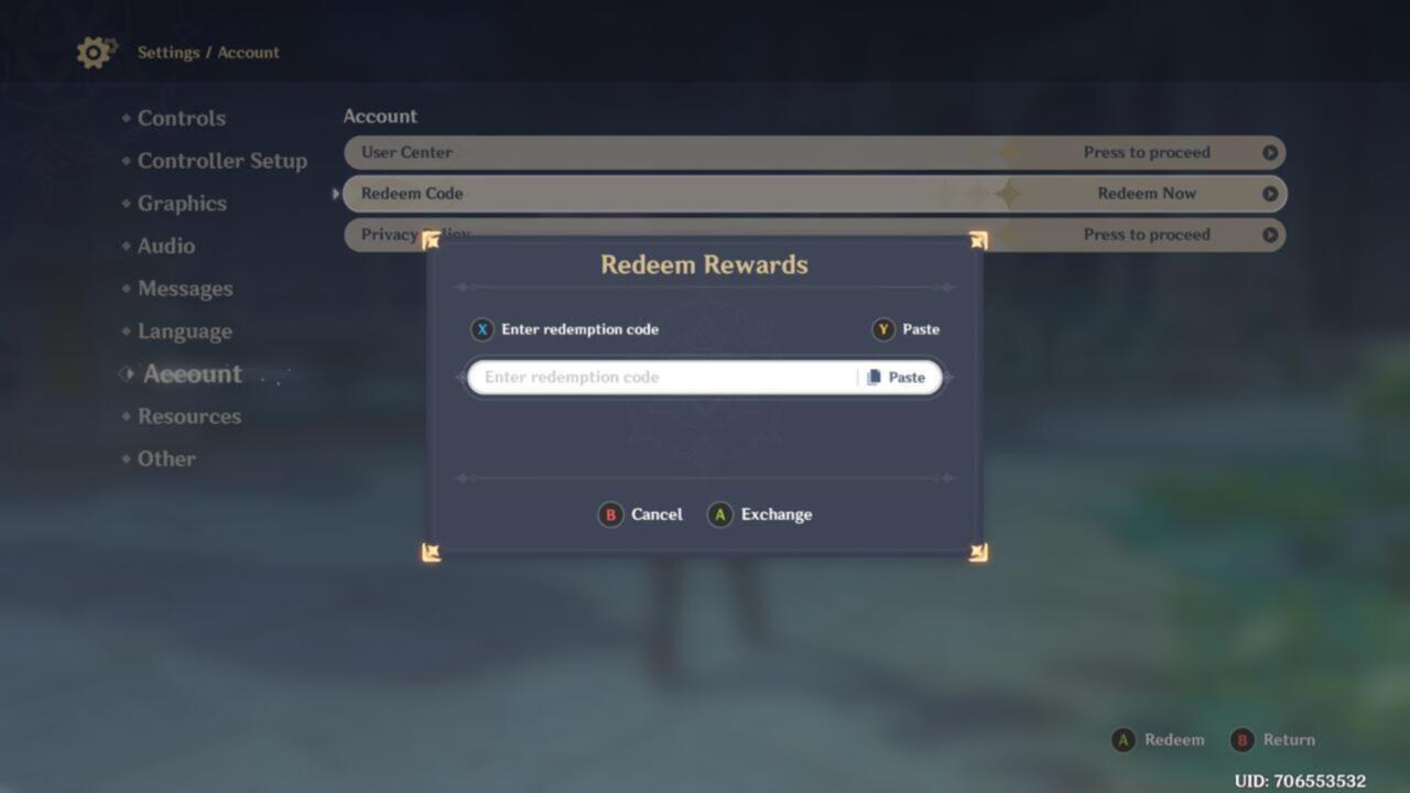 Genshin Impact code redeem