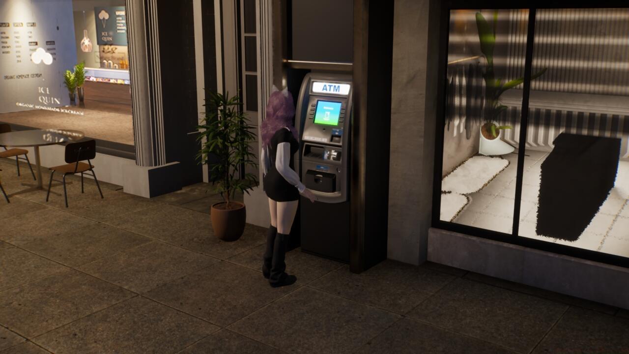 ATMs can be found on the sidewalk.
