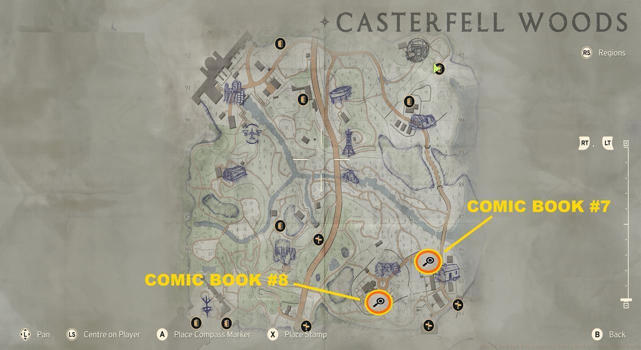 Map of comic book locations in Casterfell Woods