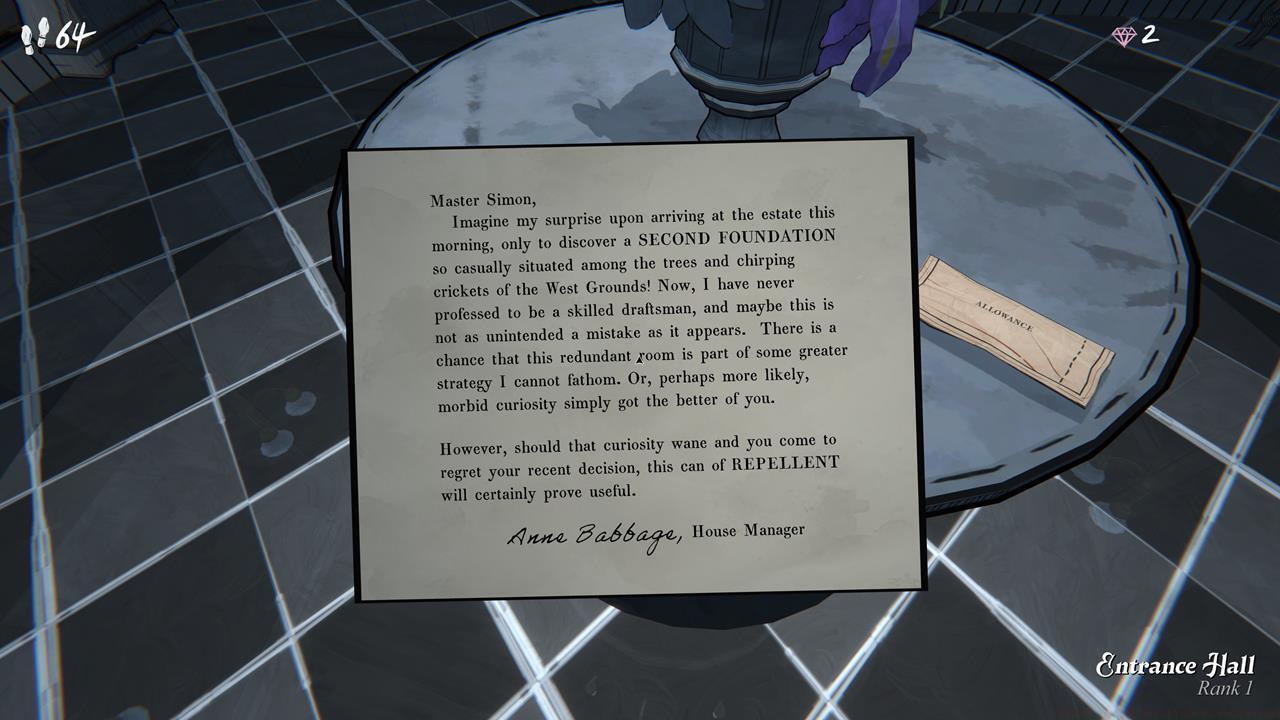 Babbage will chide you for drafting the Foundation outside, but she'll also give you a repellent.