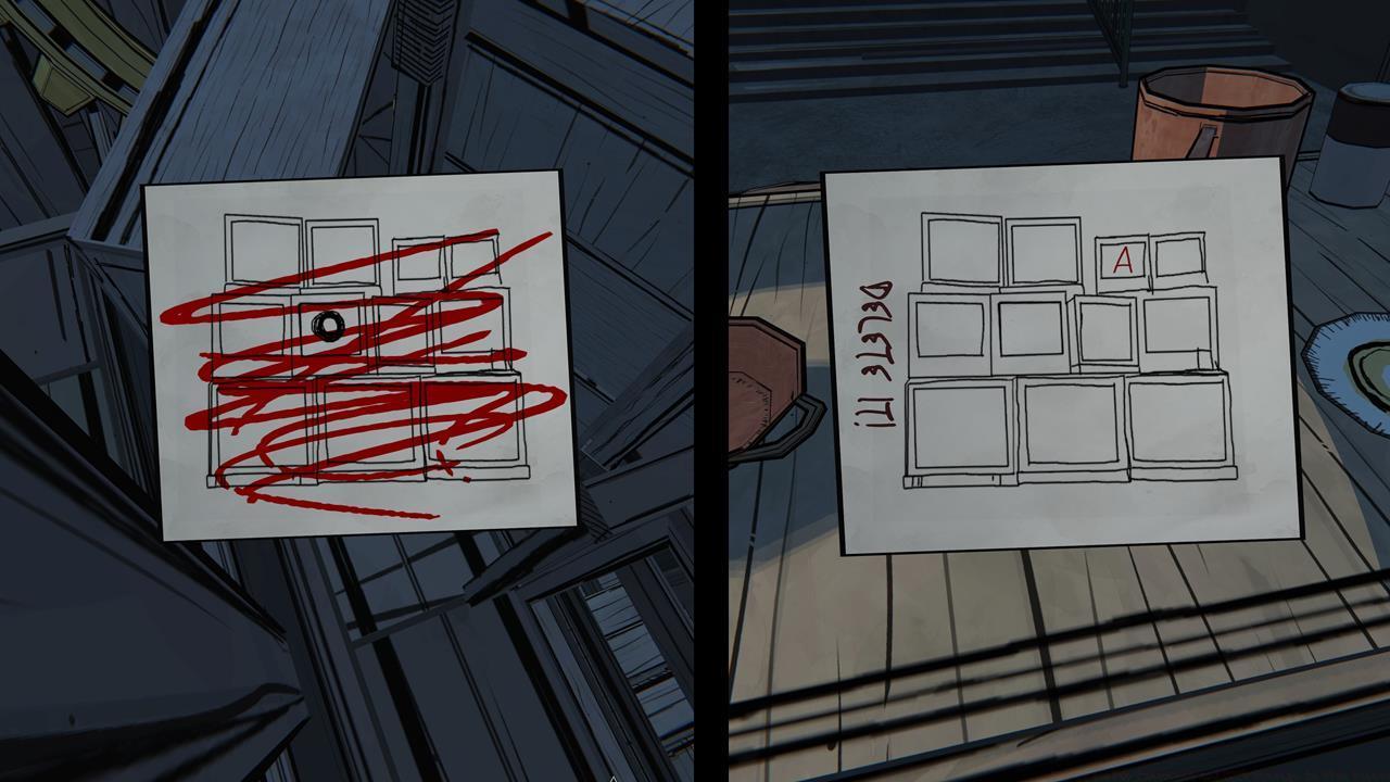 The clues from the Attic (left) and Safehouse (right).