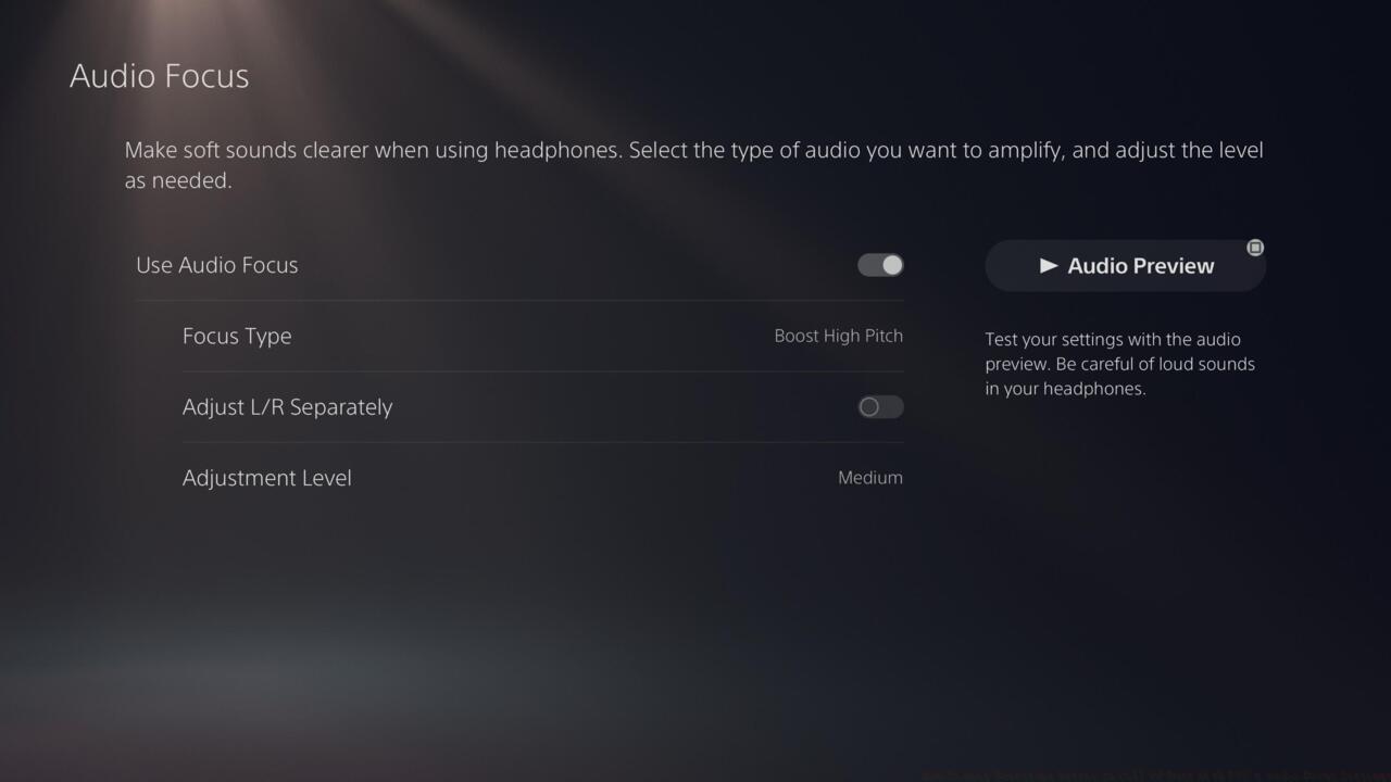 PS5's Audio Focus setting