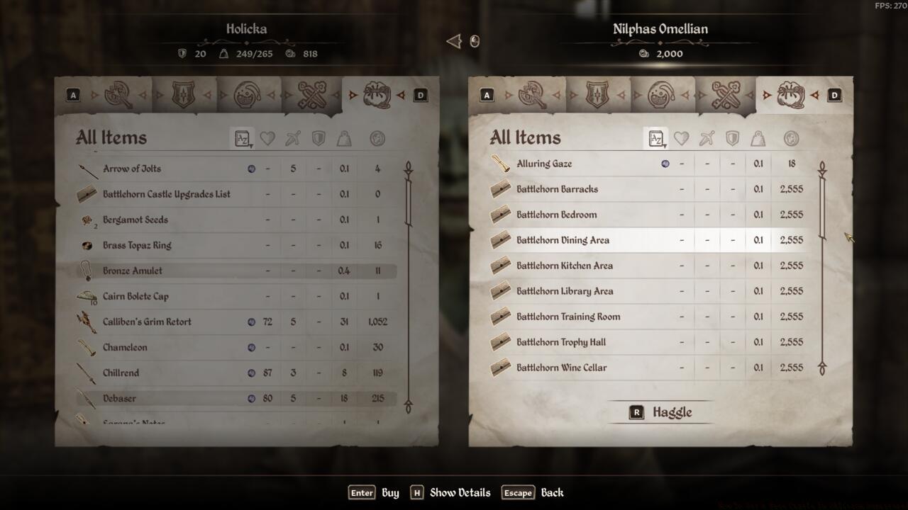 The list of Battlehorn Castle upgrades